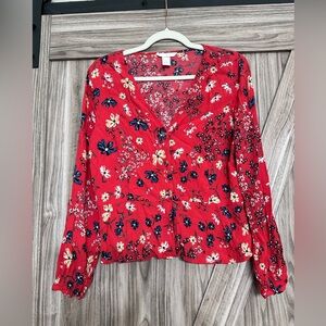 H&M Red Floral Blouse- Preloved